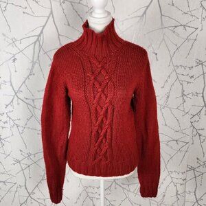 Banana Republic Red 100% Wool Chunky Cable Knit Mockneck Sweater